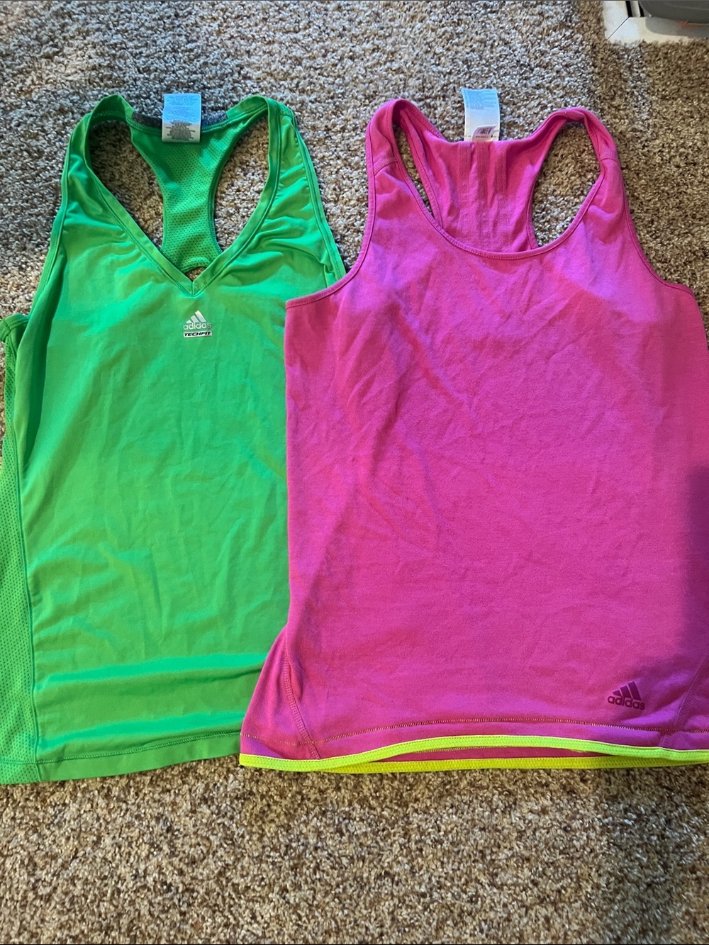 adidas Pink and Green Racerback Workout Tanks